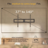 TV mount with size compatibility range and VESA compatibility details on a neutral background