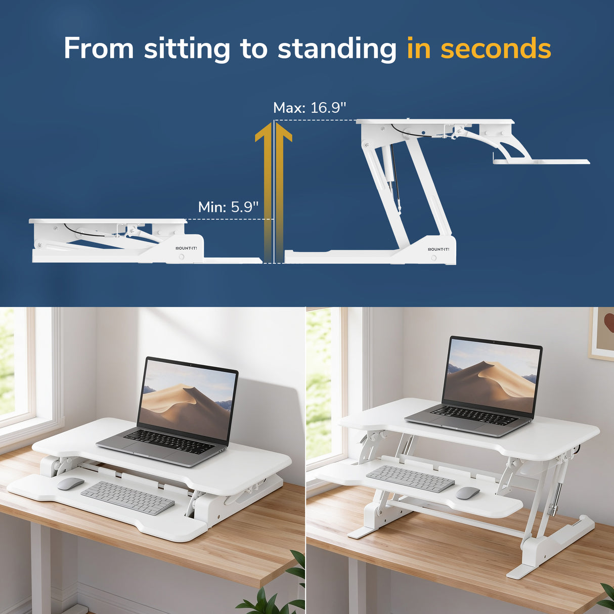 Compact Standing Desk Converter with 30" Desktop
