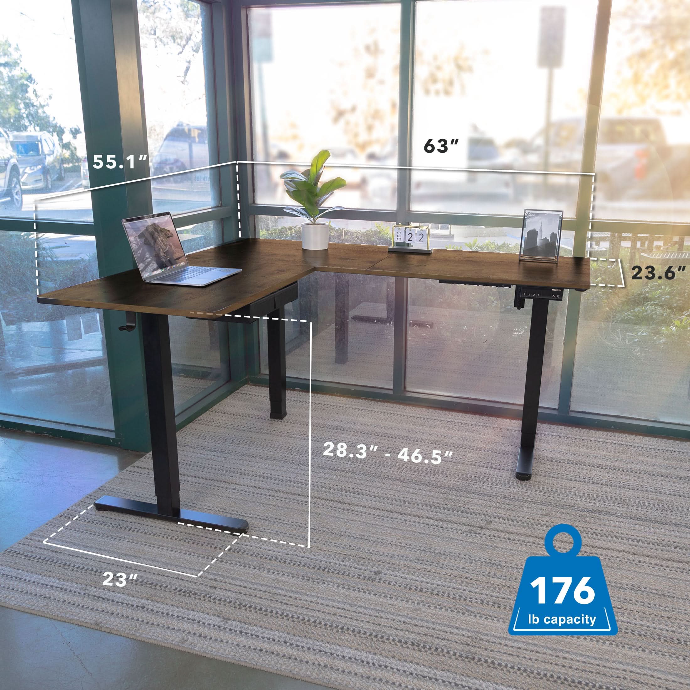 63 in. L-Shape Large Electric Height Adjustable Corner Sit-Stand Desk - Thumbnail 4