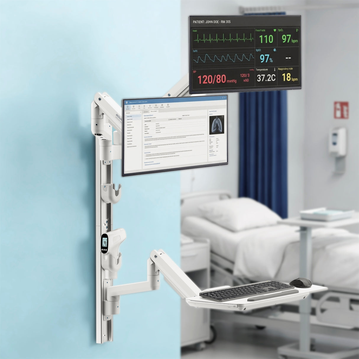 MedHub Dual Monitor Wall Workstation
