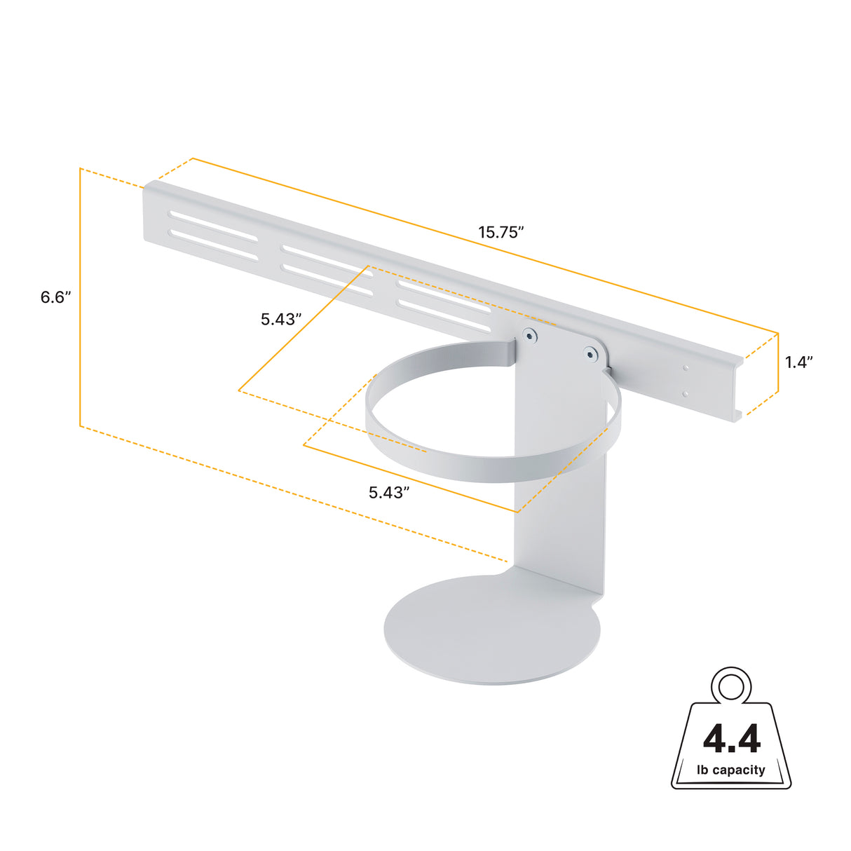 The Mount-It! MedHub Sanitizer Wipes Holder is a metallic circular holder with an adjustable arm, sized 15.75" x 6.6" x 1.4" with a 5.43" ring diameter, supporting up to 4.4 lbs—perfect for Medhub mobile workstations.