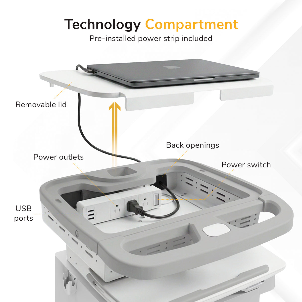 MedHub Mobile Workstation with Drawers, Powered