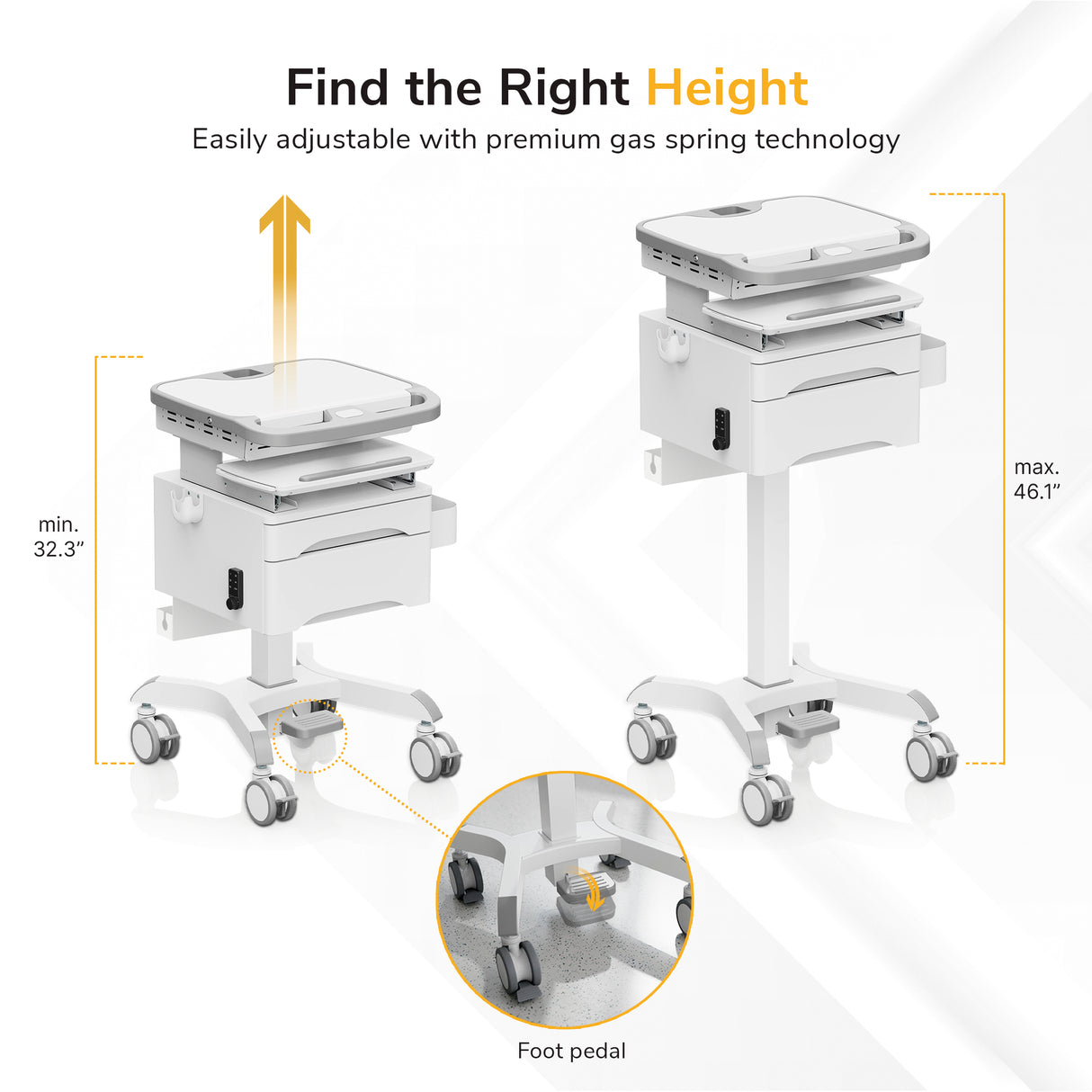 MedHub Mobile Workstation with Drawers, Powered