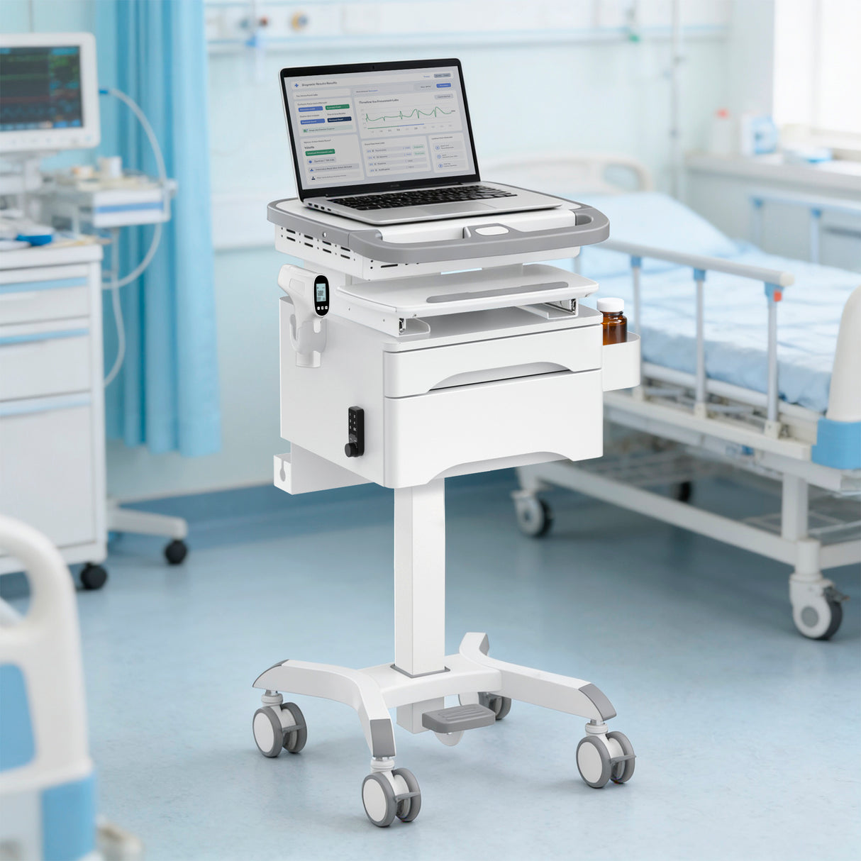 MedHub Mobile Workstation with Drawers, Powered