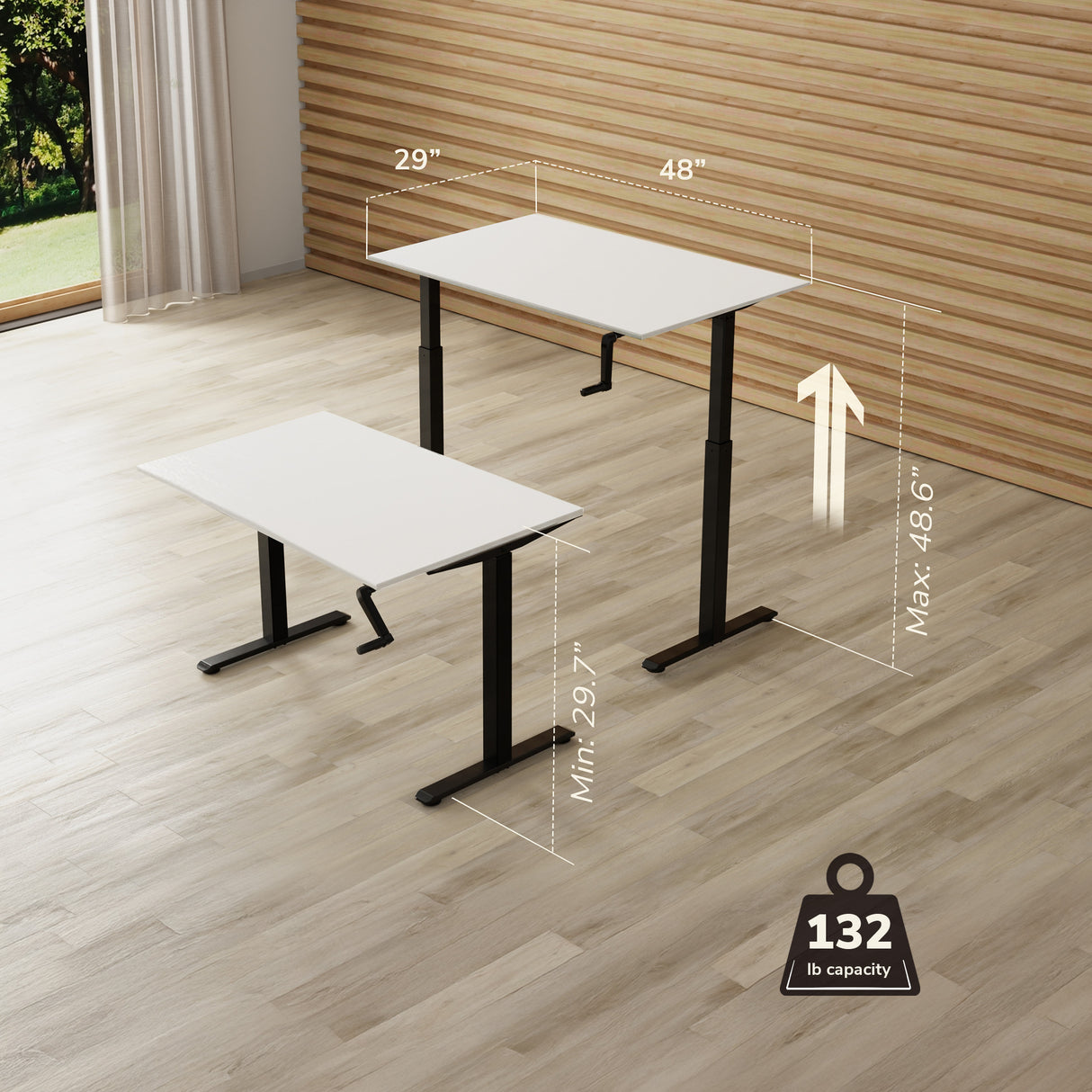 Hand Crank Standing Desk Frame with 48" Tabletop