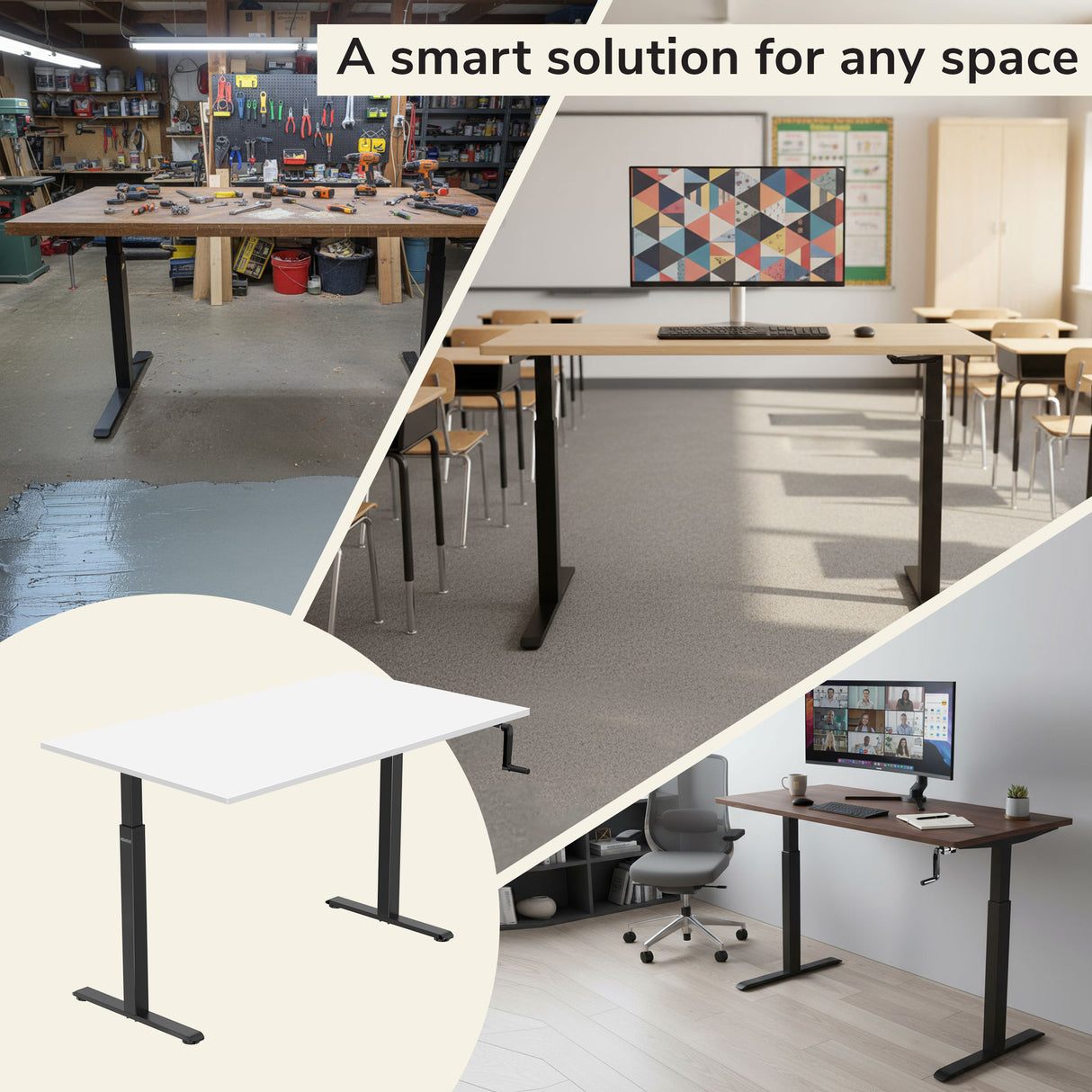 Hand Crank Standing Desk Frame with 48" Tabletop