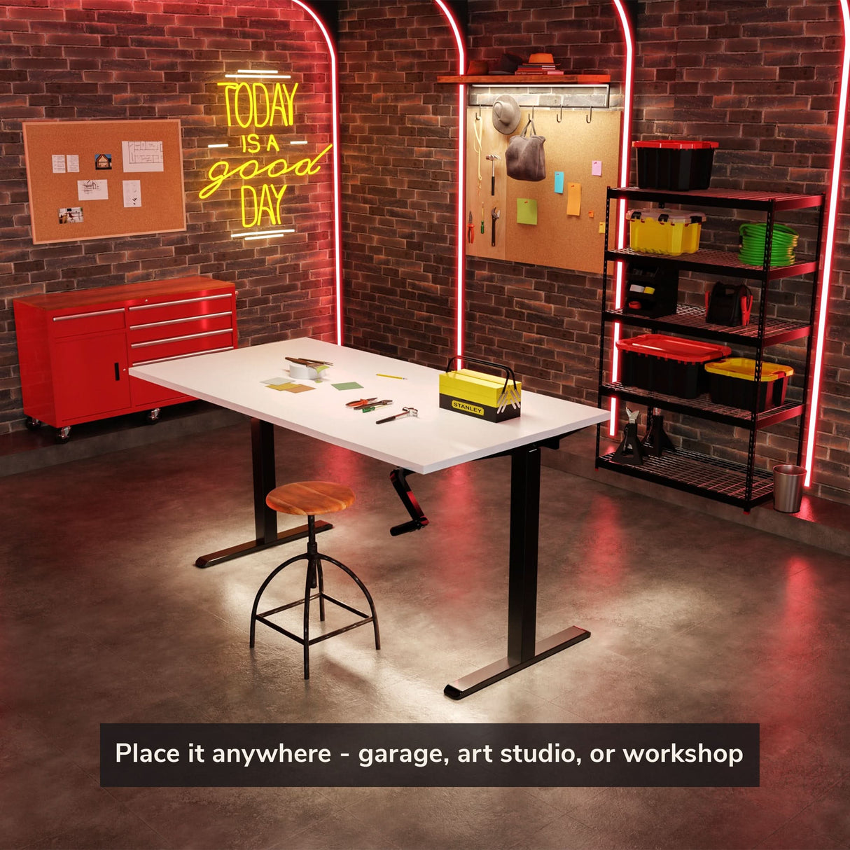 Hand Crank Standing Desk with 55" Tabletop - Black Base