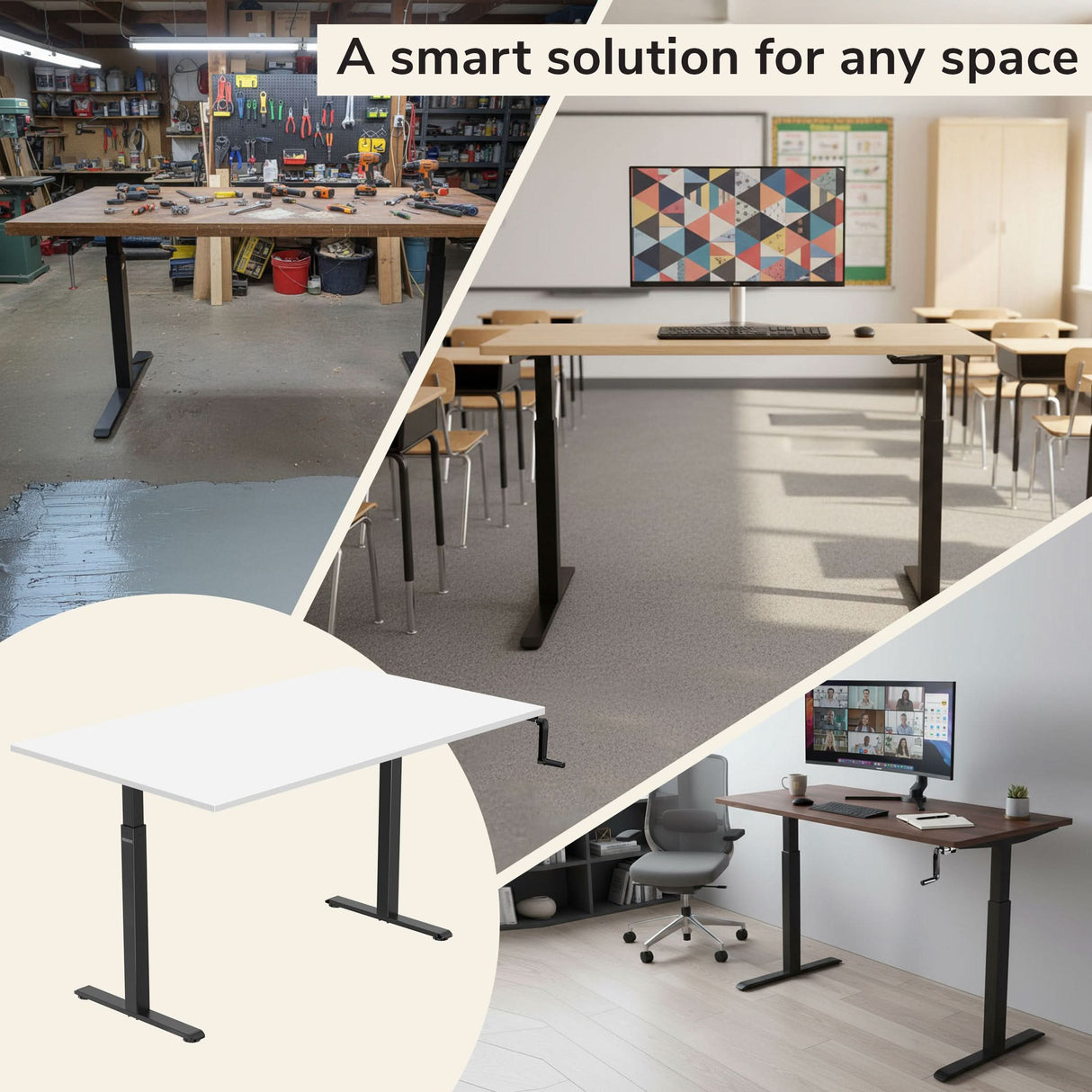 Hand Crank Standing Desk with 55" Tabletop - Black Base