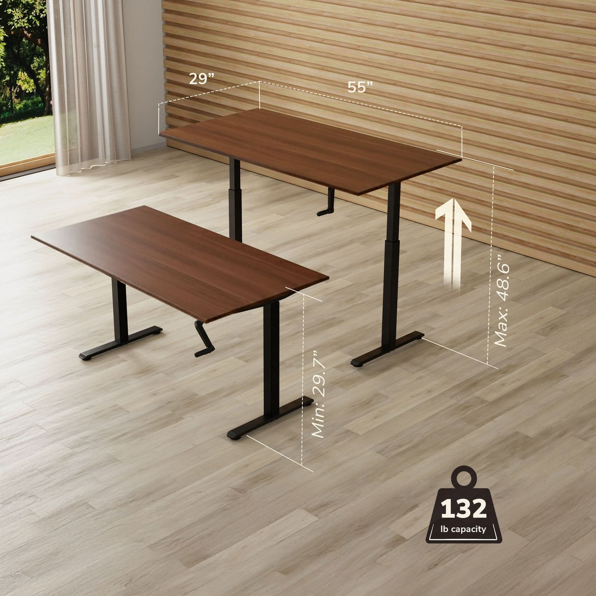 Hand Crank Standing Desk with 55" Tabletop - Black Base