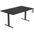 The Mount-It! Hand Crank Standing Desk features a 55" black tabletop, manual height adjustment, and sturdy metal legs with T-shaped feet for stability.