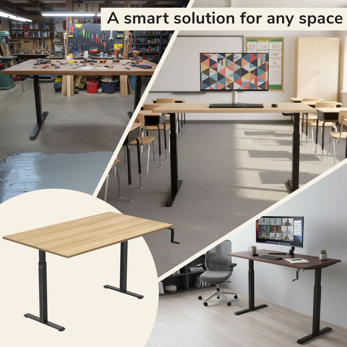 Hand Crank Standing Desk with 55" Tabletop - Black Base