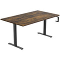 The Mount-It! Hand Crank Standing Desk with 55" Tabletop features a rustic rectangular surface, black metal base, and a manual hand crank on the right for easy height adjustment.