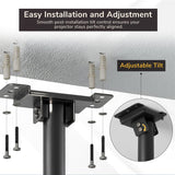 The Mount-It! Heavy-Duty Universal Projector Ceiling Mount is installed with screws and wall plugs. An inset highlights its adjustable tilt and universal compatibility, showing easy setup and precise alignment on textured ceilings.