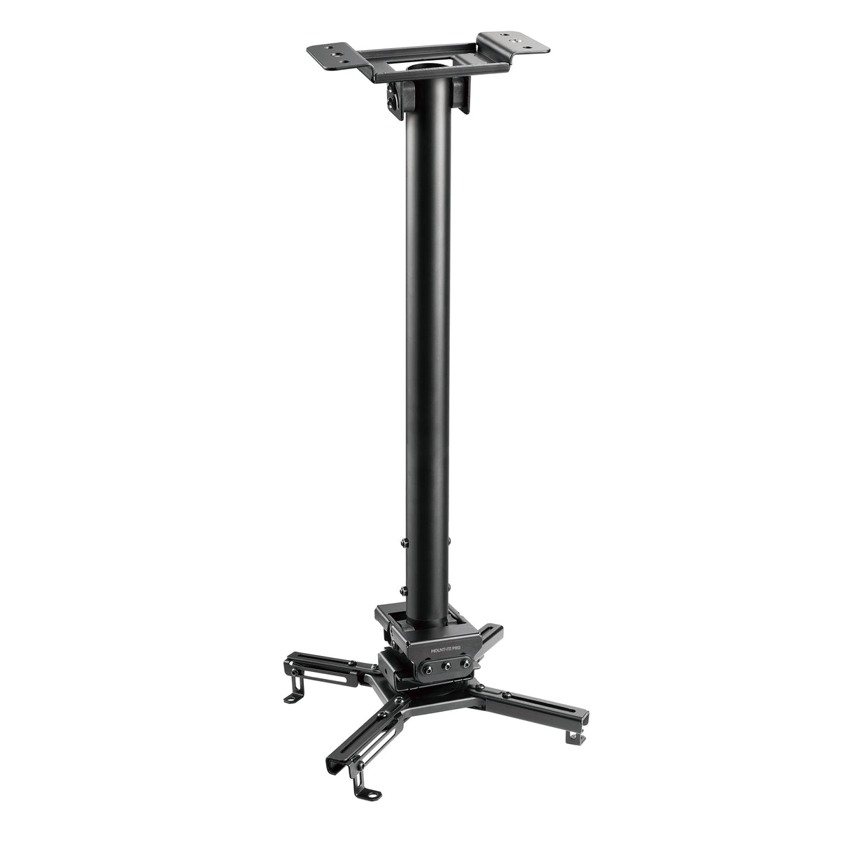 The Mount-It! Heavy-Duty Universal Ceiling Projector mount features a black adjustable bracket with a central vertical pole and four extendable arms for secure projector installation.