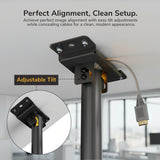 The Mount-It! Heavy Duty Projector Ceiling Mount features neatly concealed cables, an included HDMI cable, and adjustable tilt for perfect alignment—a label highlights this clean and professional ceiling projector setup.