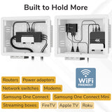 The Mount-It! In-Wall Media Box - Small keeps your routers, adapters, and streaming boxes organized and hidden. Its Wi-Fi transparent design ensures strong signal and supports a wide range of devices.