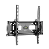 The Mount-It! Locking Anti-Theft TV Wall Mount in black fits flat-screen TVs, offers adjustable vertical bars, VESA 400x400 support, multiple screw holes, and a central built-in spirit level for easy alignment.
