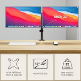 The Mount-It! Full Motion Dual Monitor Desk Mount holds two monitors up to 32" (22 lbs each), supports VESA 75x75 & 100x100, and elevates screens above your desk for an ergonomic workspace solution.
