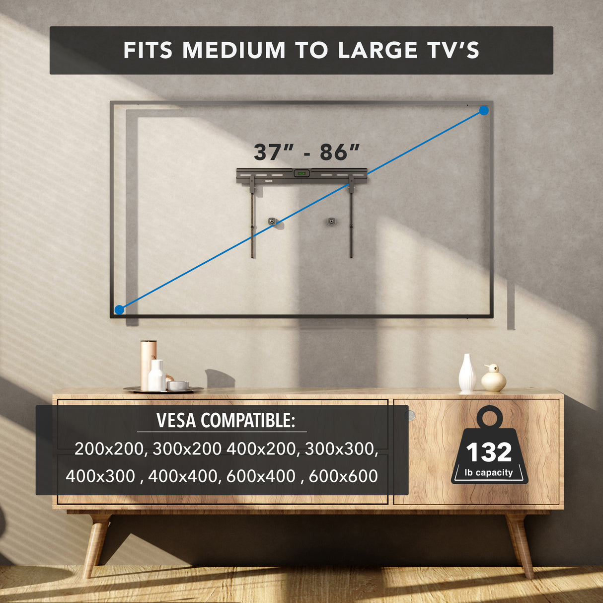 No Stud TV Wall Mount for TVs 37" to 86"