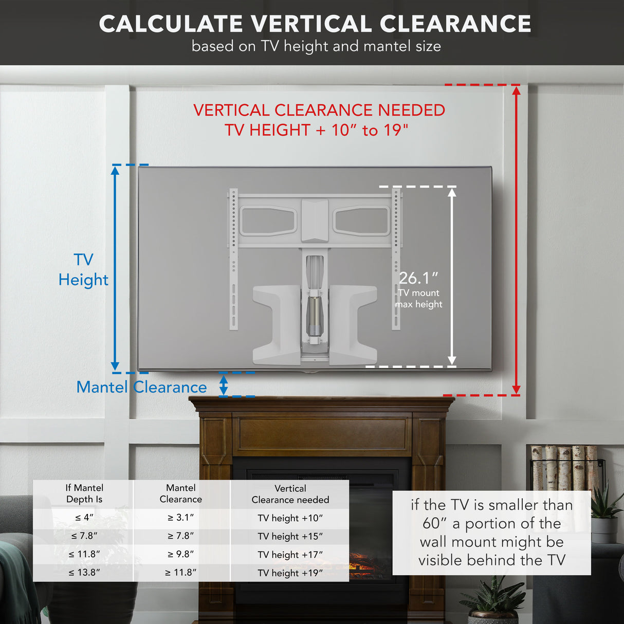 Motorized Fireplace TV Wall Mount | Fits 40-70 Inch TV Screen