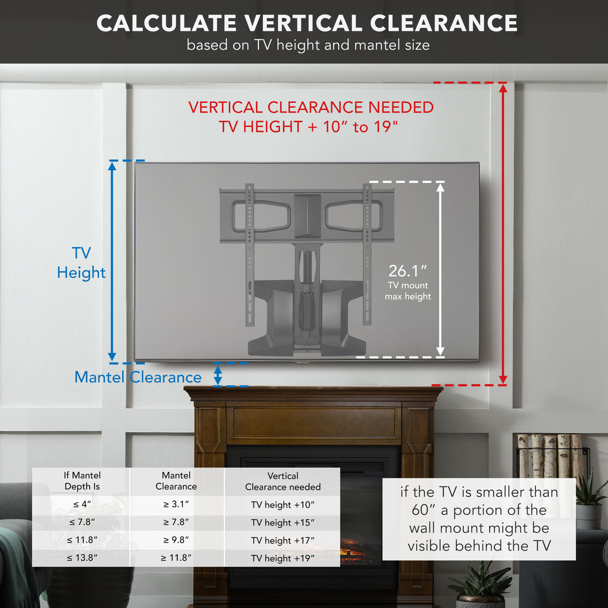 Motorized Fireplace TV Wall Mount | Fits 40-70 Inch TV Screen