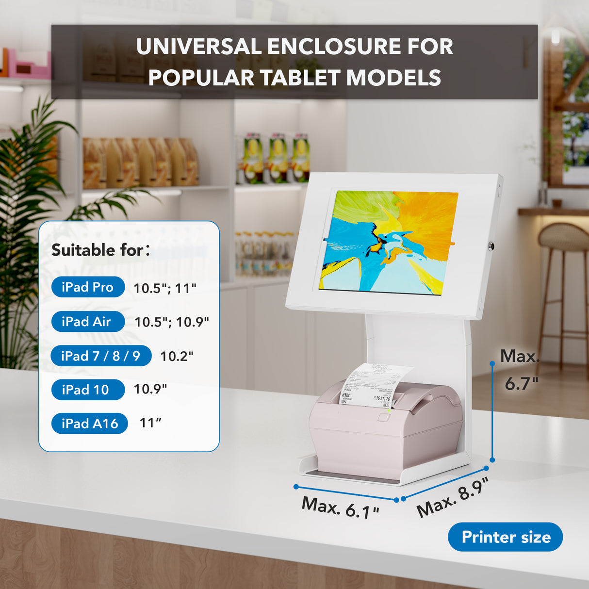 Anti-Theft Tablet Kiosk with Printer Shelf