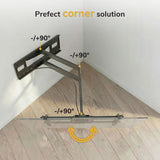 Mount-It! Full-Motion TV Wall Mount with 40" Extension: Sturdy dual-arm design fits corners, offering tilt and swivel arms for ±90° rotation. Text above: Perfect corner solution.