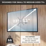 The Mount-It! Full Motion TV Wall Mount, designed for 23-55 inch TVs, features VESA compatibility, tilt adjustment, and supports up to 66 lbs—perfect for your wood-paneled wall.