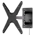 The Mount-It! Locking RV and Trailer TV Wall Mount with Detachable Bracket is a black extendable mount for flat-screen TVs or monitors, featuring an adjustable arm and bottom-right cable, shown against a white background.