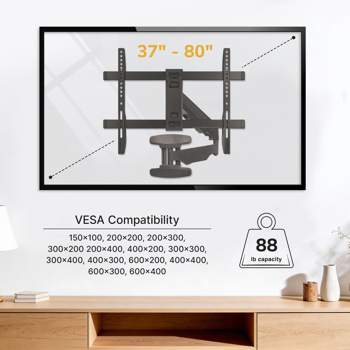 Full Motion TV Wall Mount with Gas Spring Arm