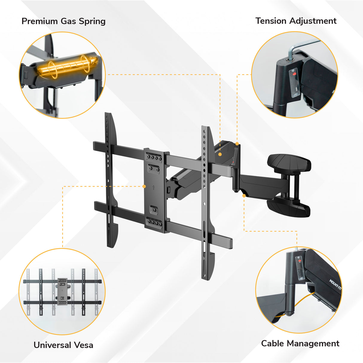 Full Motion TV Wall Mount with Gas Spring Arm