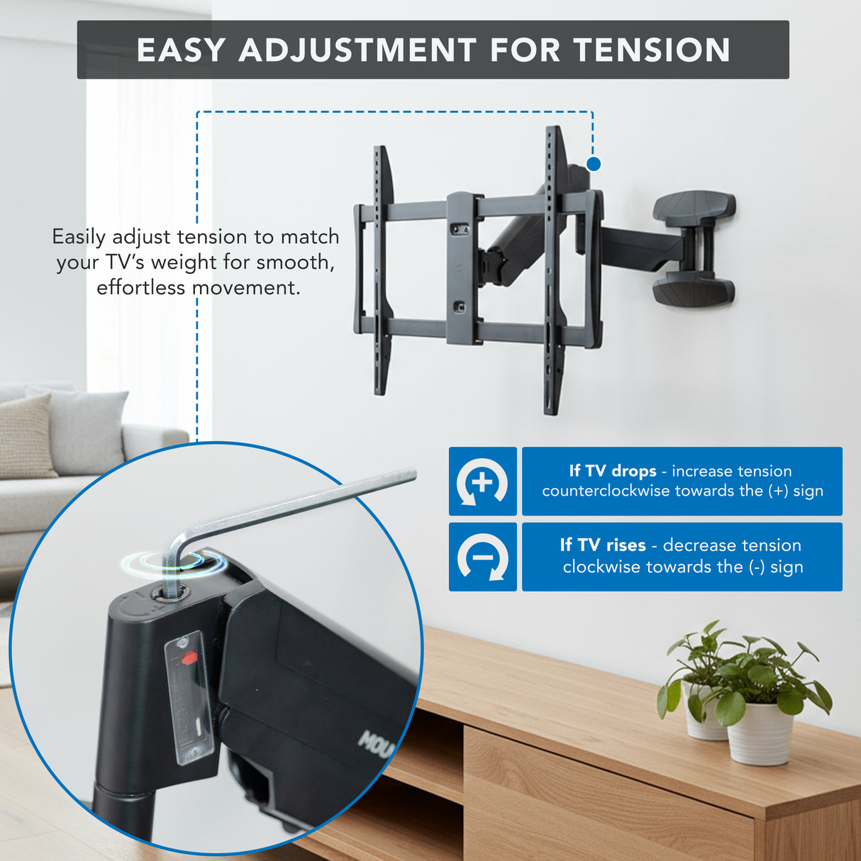 Full Motion TV Wall Mount with Gas Spring Arm