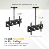 Image of the Mount-It! Full-Motion TV Ceiling Mount in black, featuring a telescoping pole adjustable from 22.4 to 31.4 inches for flat ceilings, plus tilt functionality for versatile viewing and easy fit to varying ceiling heights.