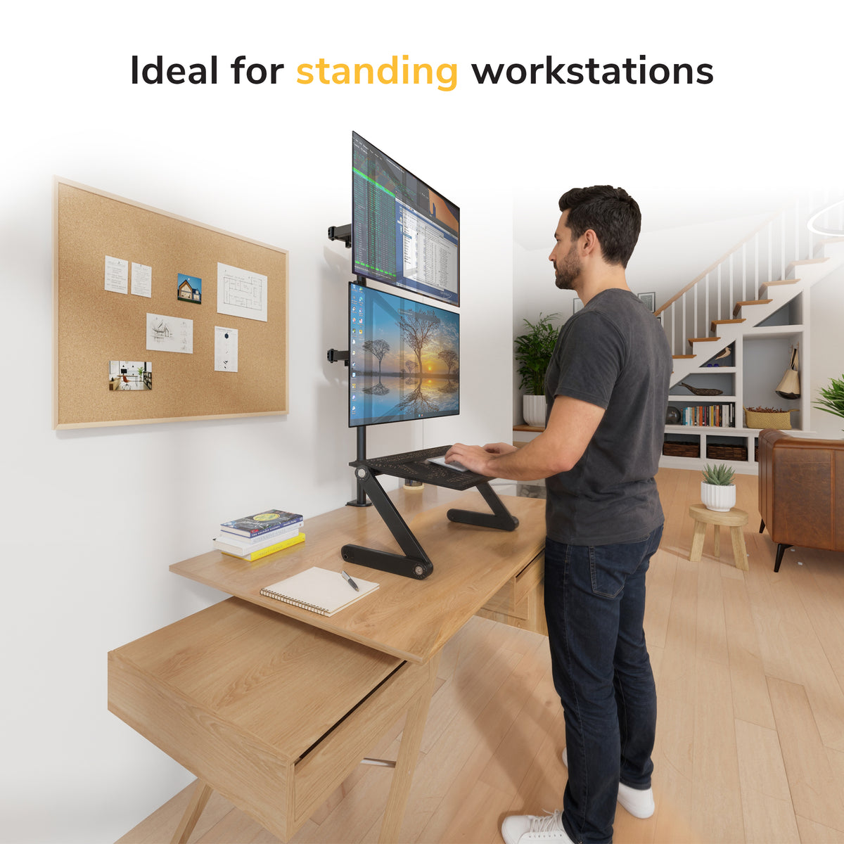 Full Motion Dual Stacking Monitor Mount with Extra-Tall Pole