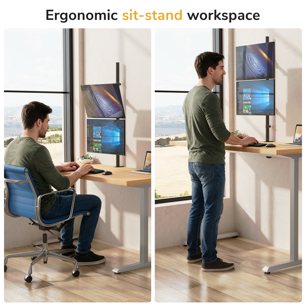 Full Motion Dual Stacking Monitor Mount with Extra-Tall Pole