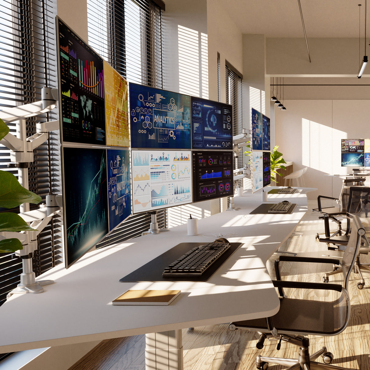 Full Motion Quad Monitor Desk Mount