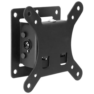 The Mount-It! Low Profile Tilting TV Wall Mount features a black metal design with a square base and four angled arms with circular holes, plus an adjustable tilt for flat-screen TVs.