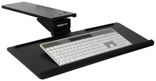 The Mount-It! Adjustable Keyboard Tray and Mouse Platform with Wrist Rest Pad offers a comfortable, ergonomic under-desk setup for your keyboard and mouse.