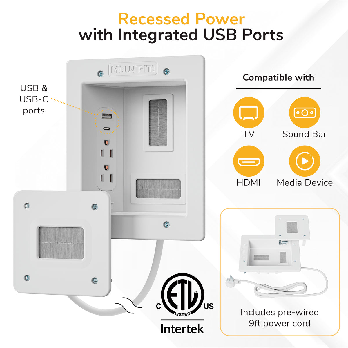 Usb Cable Wall Rack In-Wall Cable Management Kit with USB