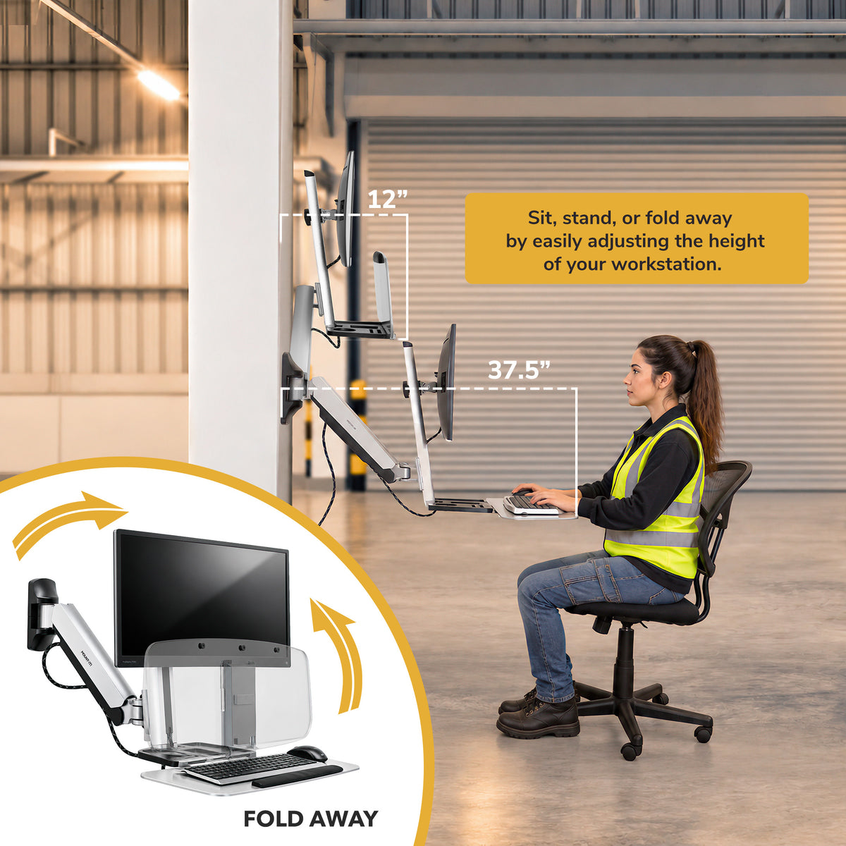 Wall Mounted Sit-Stand Single Monitor Workstation