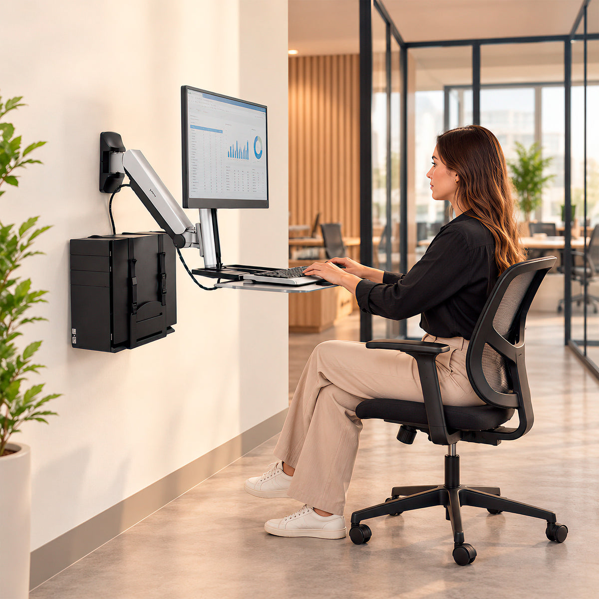 Wall Mounted Sit-Stand Single Monitor Workstation
