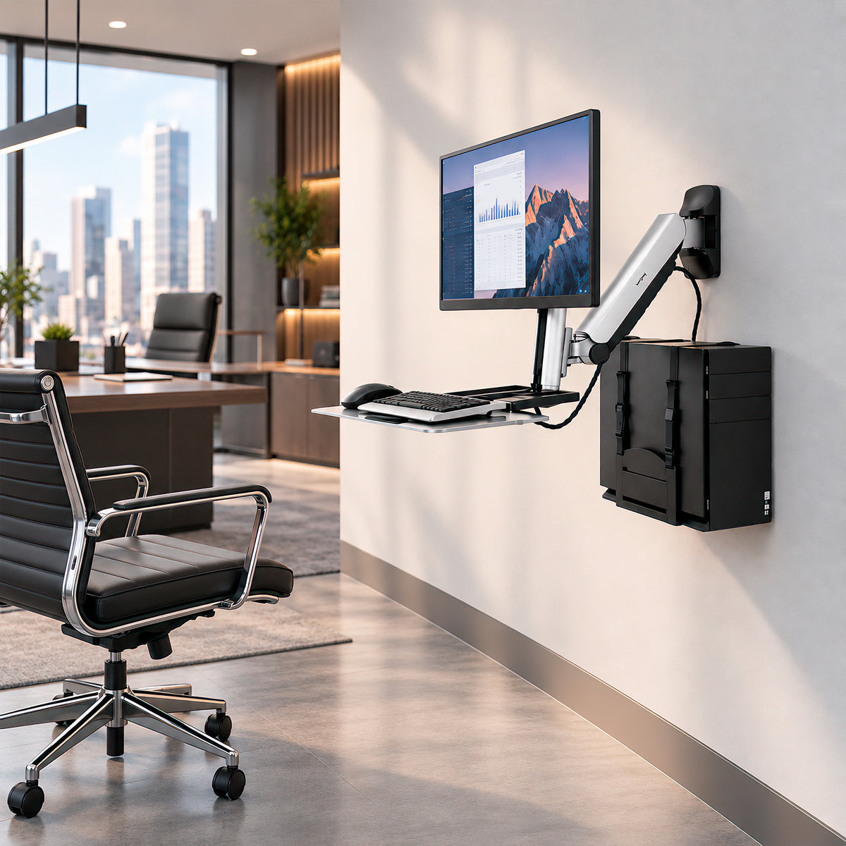 Wall Mounted Sit-Stand Single Monitor Workstation