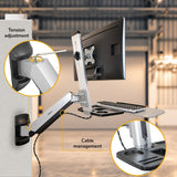 Wall Mounted Sit-Stand Single Monitor Workstation