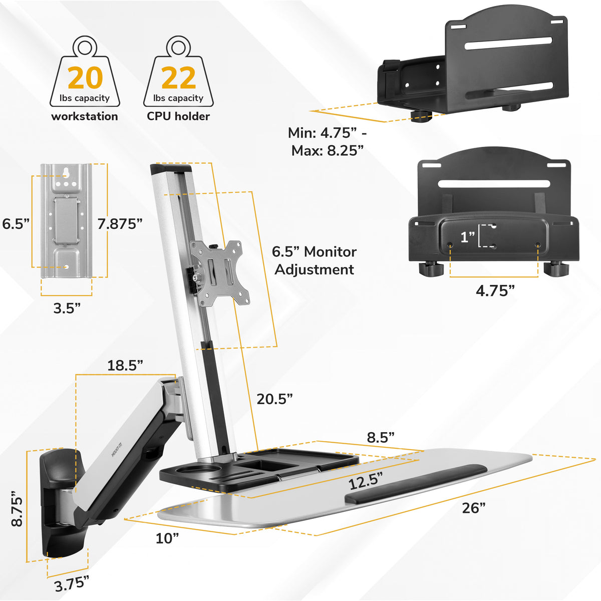 Wall Mounted Sit-Stand Single Monitor Workstation