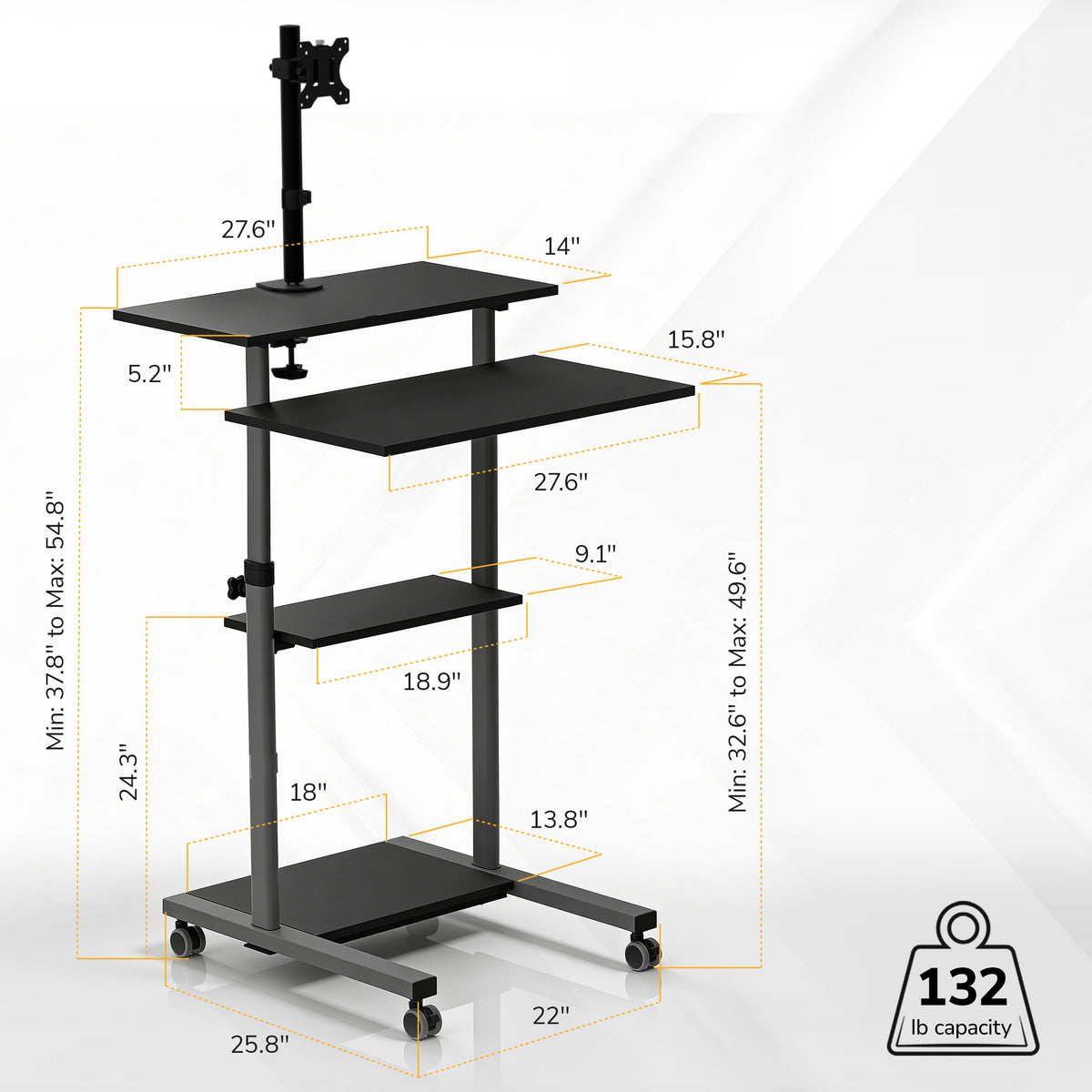 Workbench Computer Mount Rolling Computer Work Station with Monitor Mount