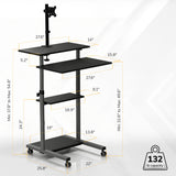 The Mount-It! Rolling Computer Work Station with Monitor Mount features height-adjustable design up to 54.8", multiple shelves, and a 132 lb capacity. Ideal as a versatile laptop station for any workspace.