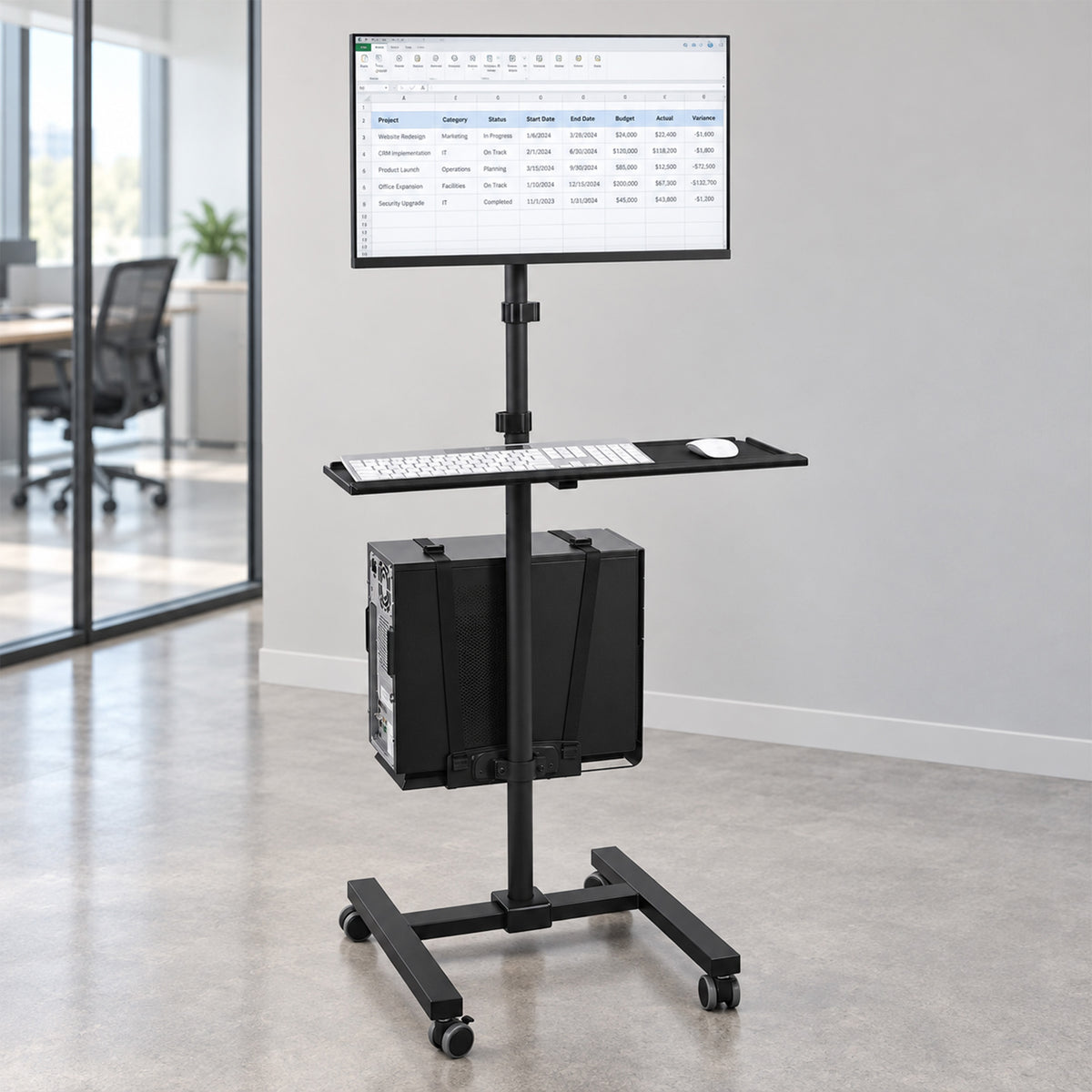Mobile Cart With Monitor Mount & CPU Holder