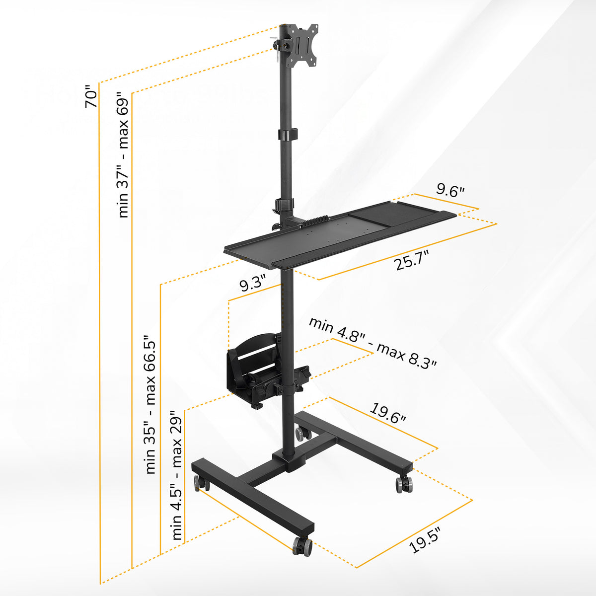 Mobile Cart With Monitor Mount & CPU Holder