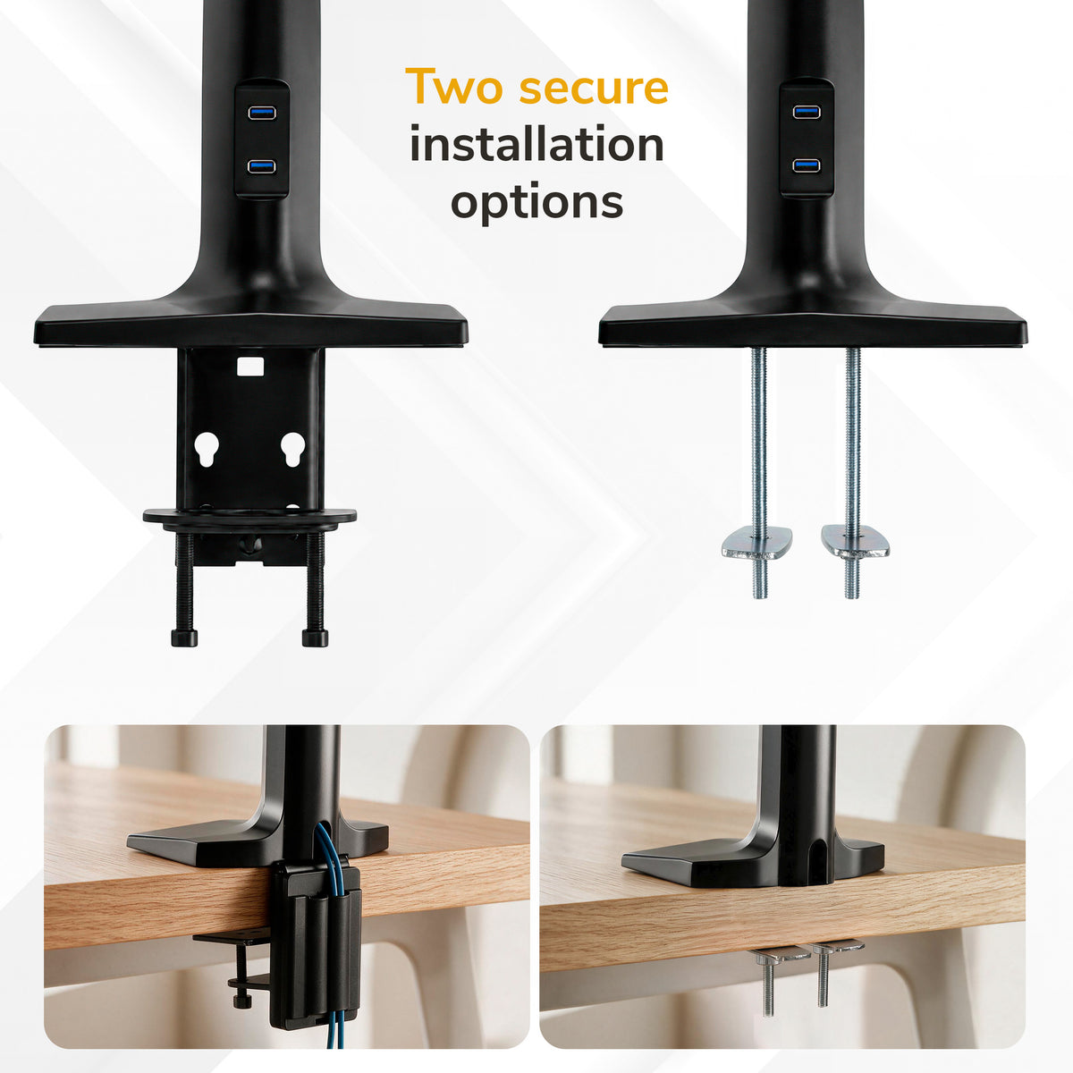 Dual Monitor Sit Stand Desk Mount with USB 3.0 Ports