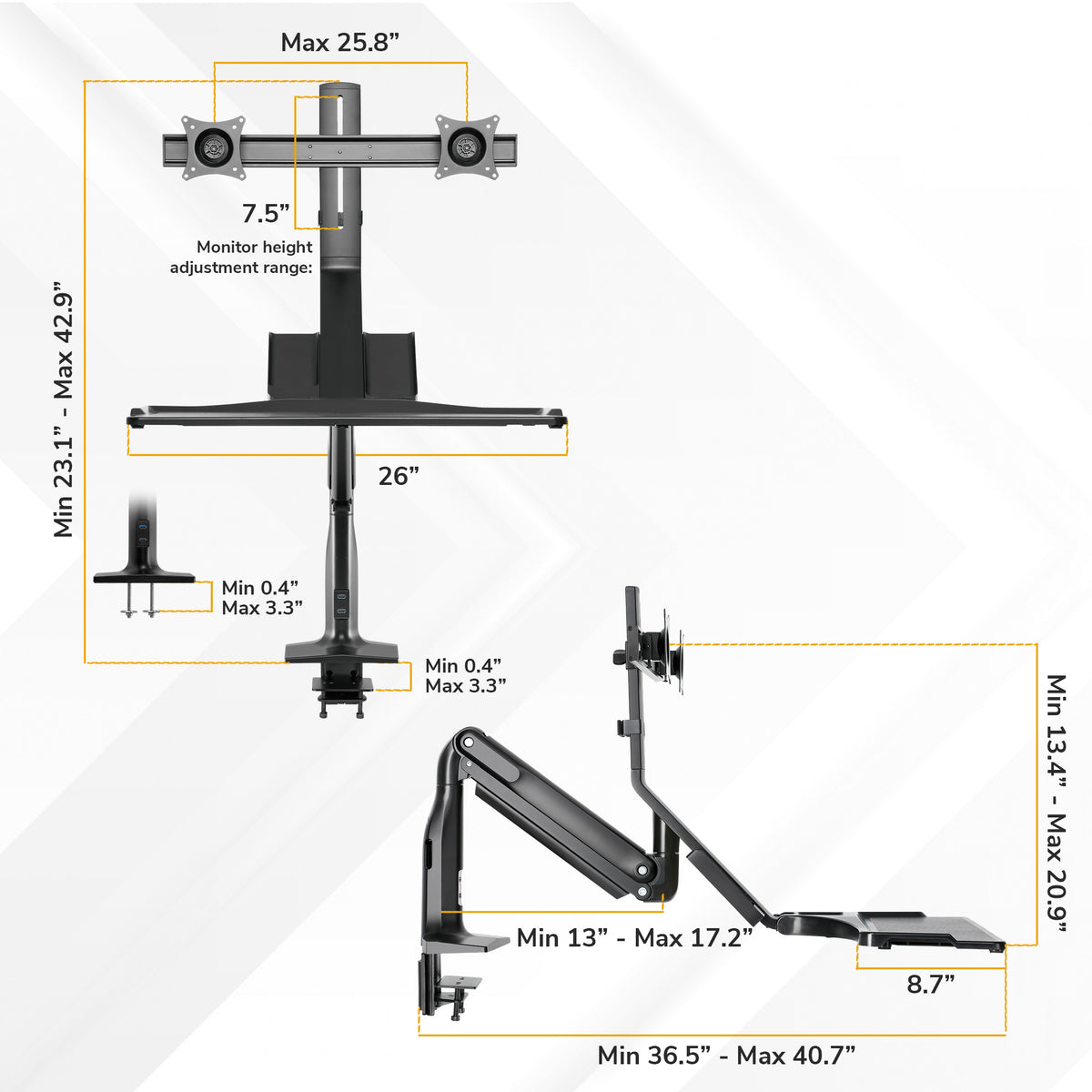 Dual Monitor Sit Stand Desk Mount with USB 3.0 Ports